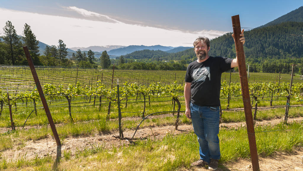 Herb Quady of Quady North stands in Mae’s Vineyard, his initial estate planting in Oregon’s Applegate Valley. (Photo by Richard Duval Images)