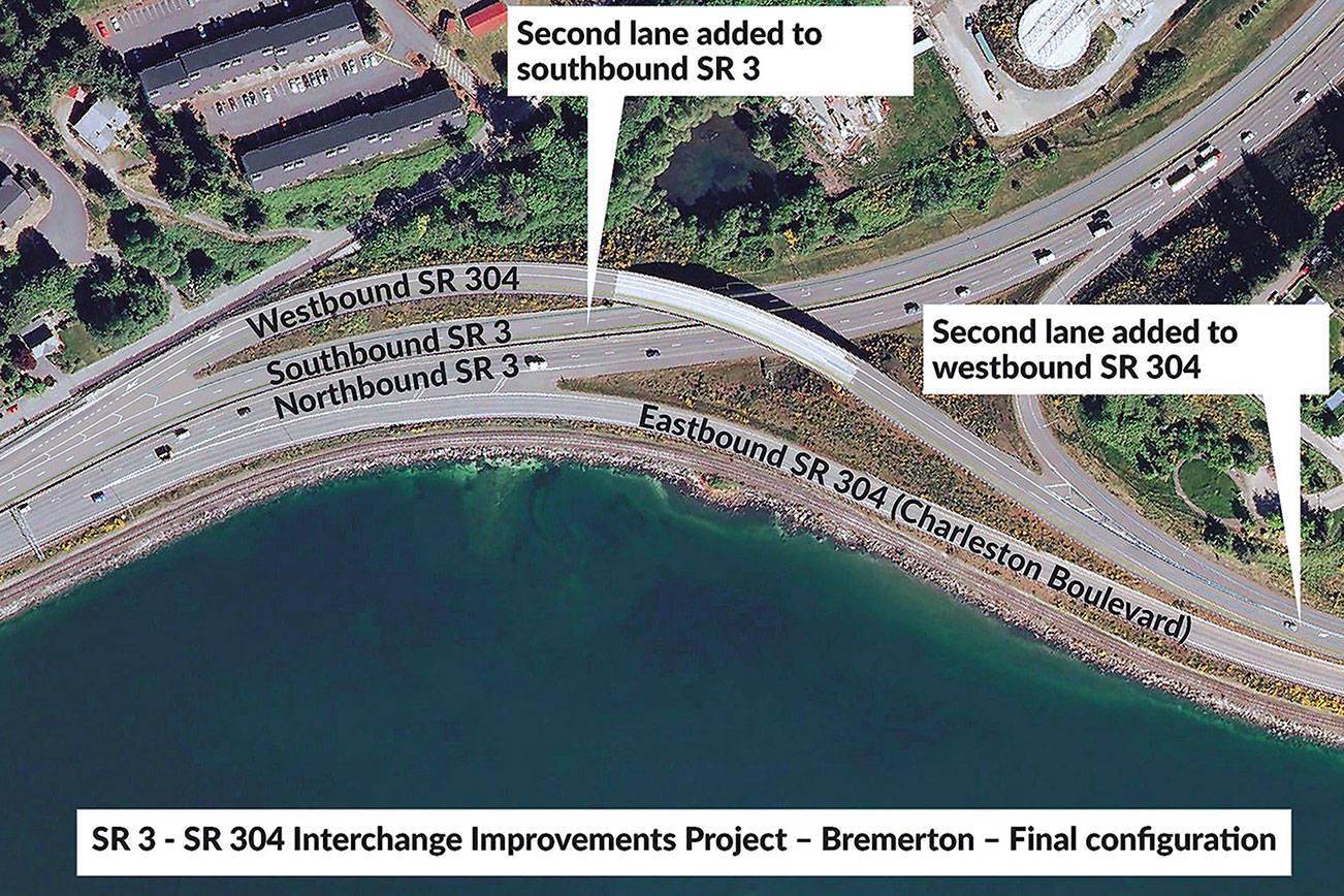 An aerial view of the SR 3/304 construction project after completion.                                Courtesy WSDOT