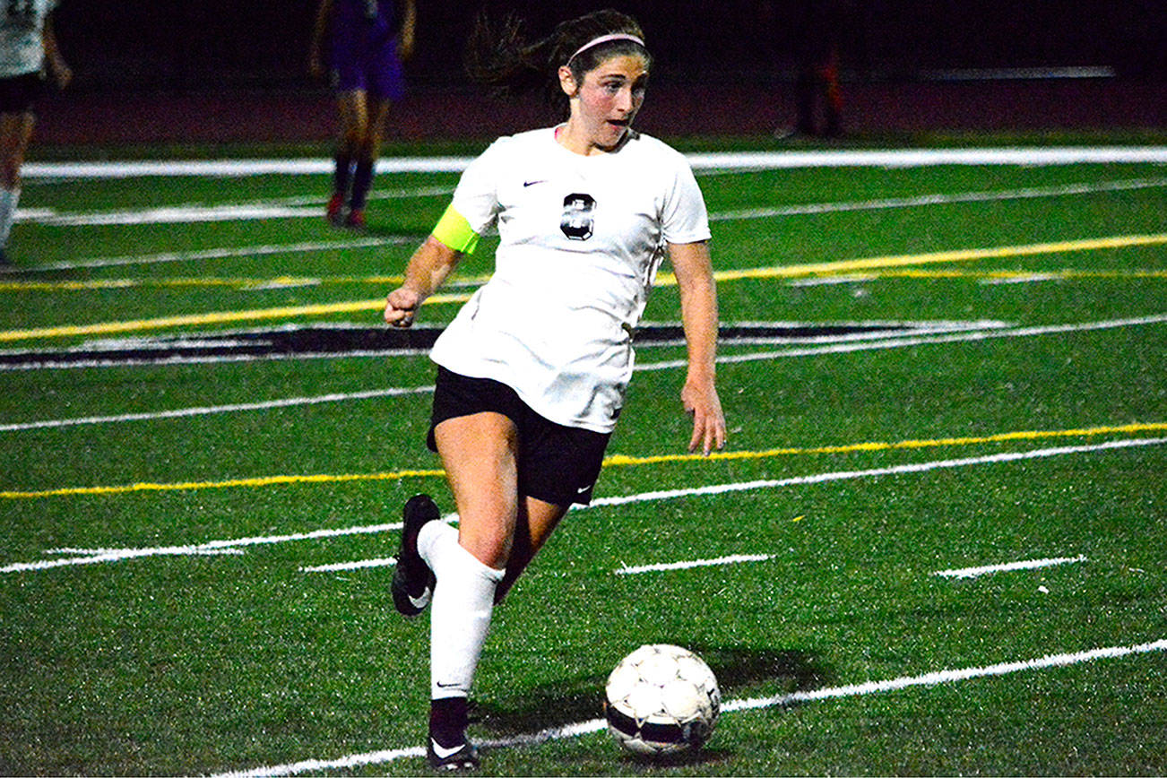 Sophomore Alyssa Peters dribbles the ball upfield looking for an open teammate in Klahowya’s 5-1 win over North Kitsap Sept. 28.                                Mark Krulish/Kitsap News Group