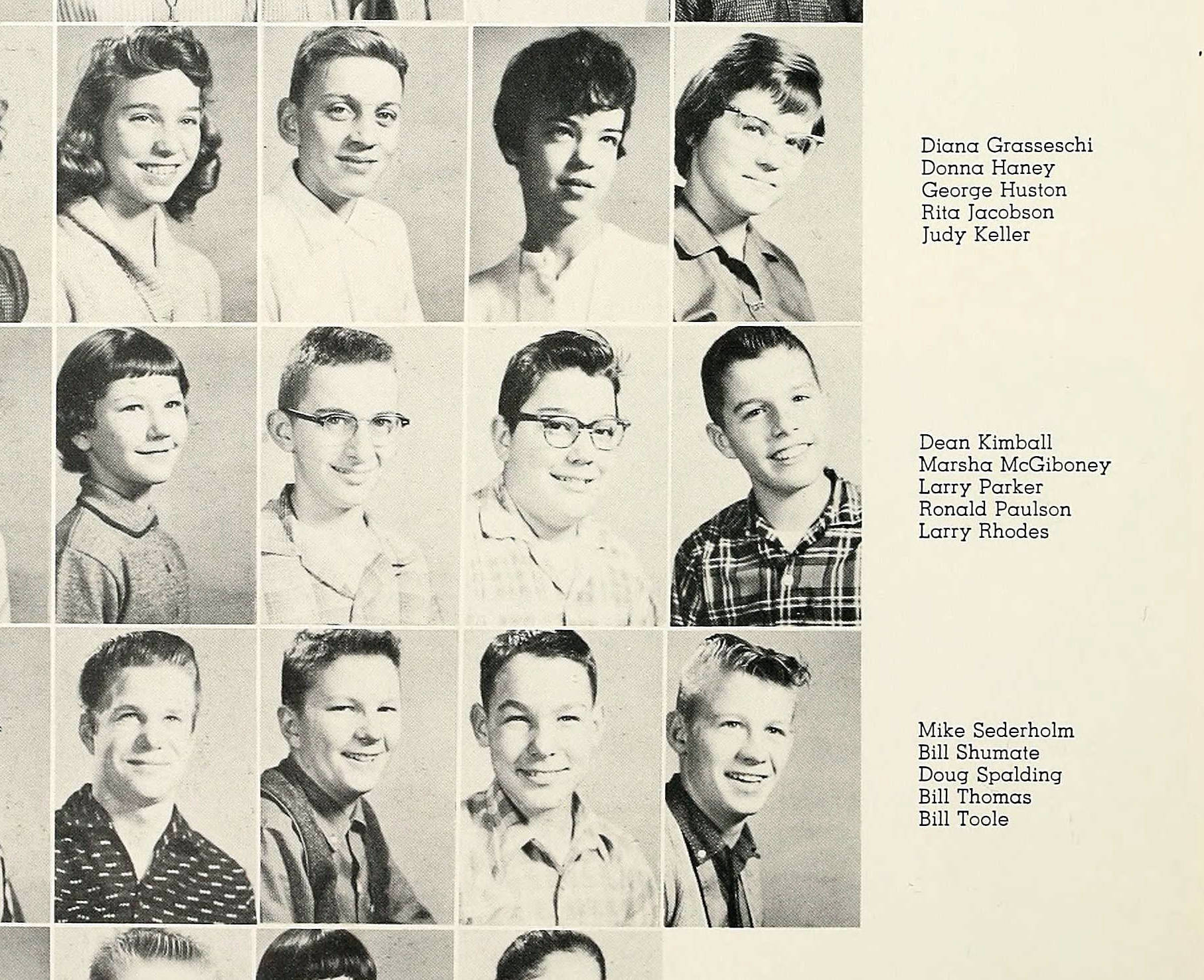 Second row, third from left: Ronald Lee Paulson in his 1959 junior high school yearbook.