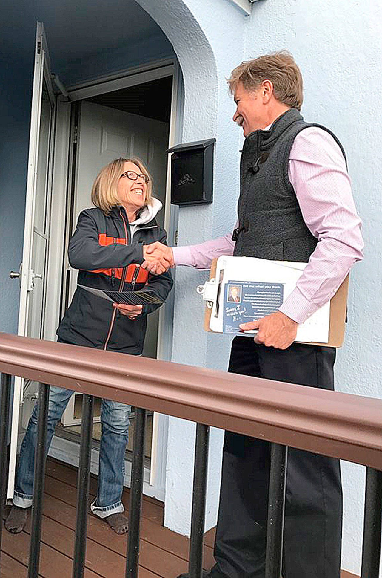 City councilman Greg Wheeler greets a constituent during his campaign for Bremerton mayor. (Photo: Wheeler campaign website)
