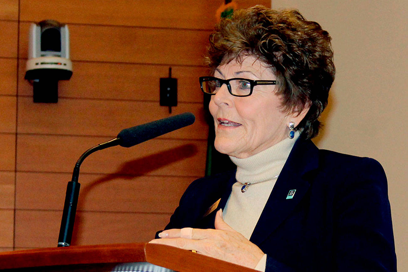 Bremerton Mayor Patty Lent testifies in opposition to the closure of Harrison Medical Center in Bremerton, Feb. 21. She fought to keep acute care available in Kitsap’s largest city. (Richard Walker/Kitsap News Group)