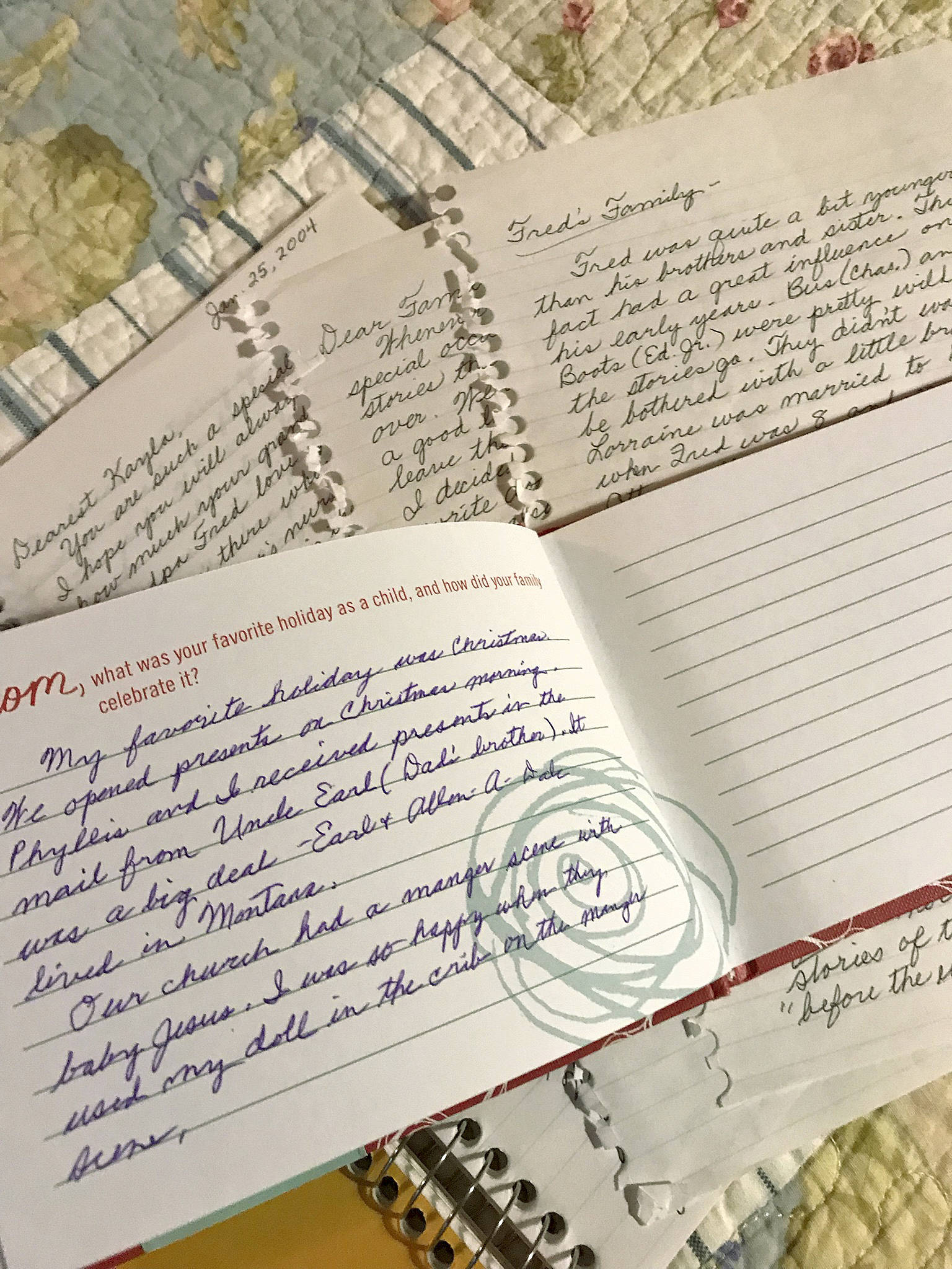 Pages from my mother’s journal and a memory book I gave her.