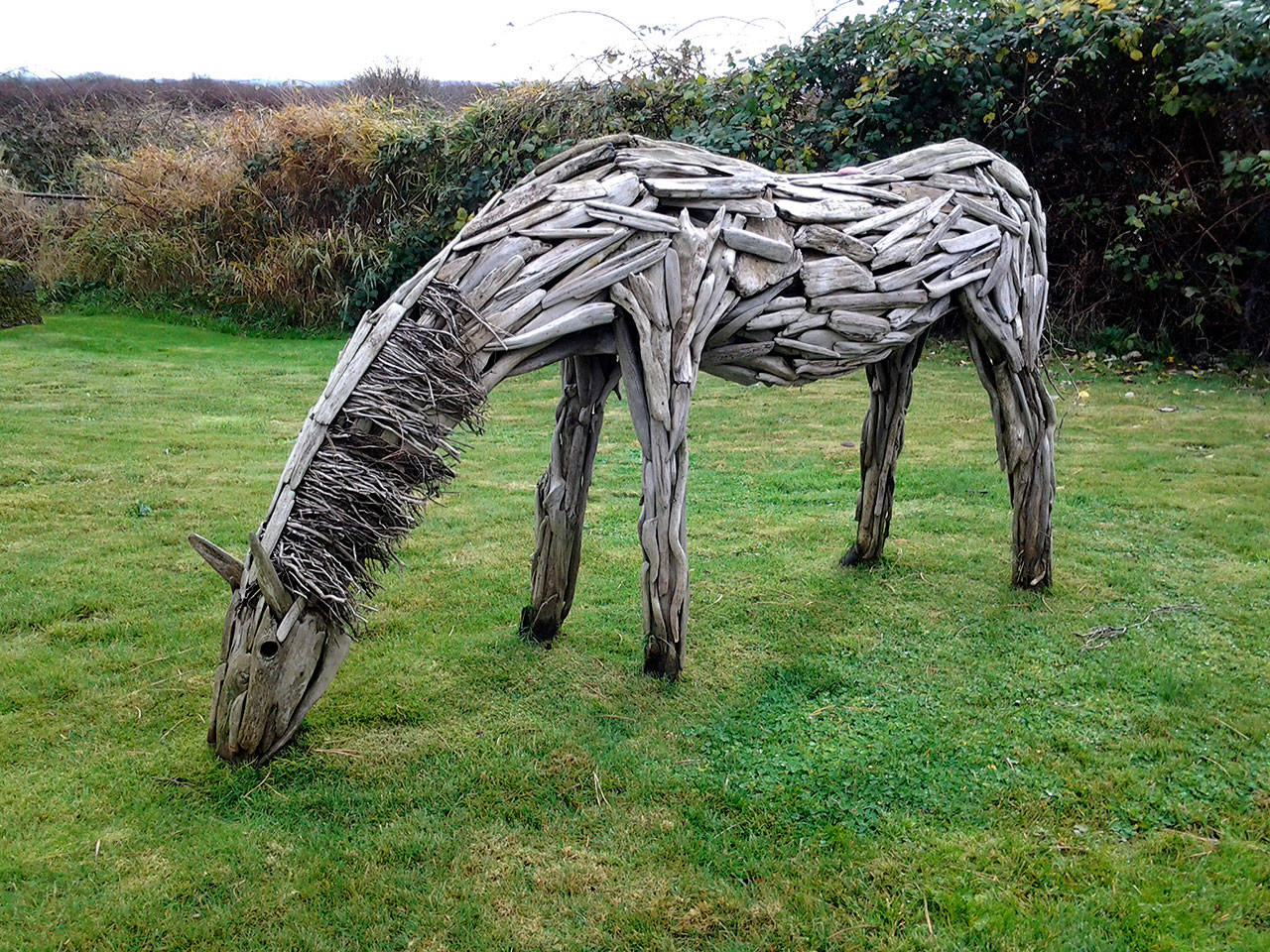 Although likely not intentional, this driftwood horse by artist Travis Foreman is a reminder that Keeper John S. Maggs once kept horses here. (Richard Walker/Kitsap News Group)                                 Although likely not intentional, this driftwood horse by artist Travis Foreman is a reminder that Keeper John S. Maggs once kept horses here. (Richard Walker/Kitsap News Group)