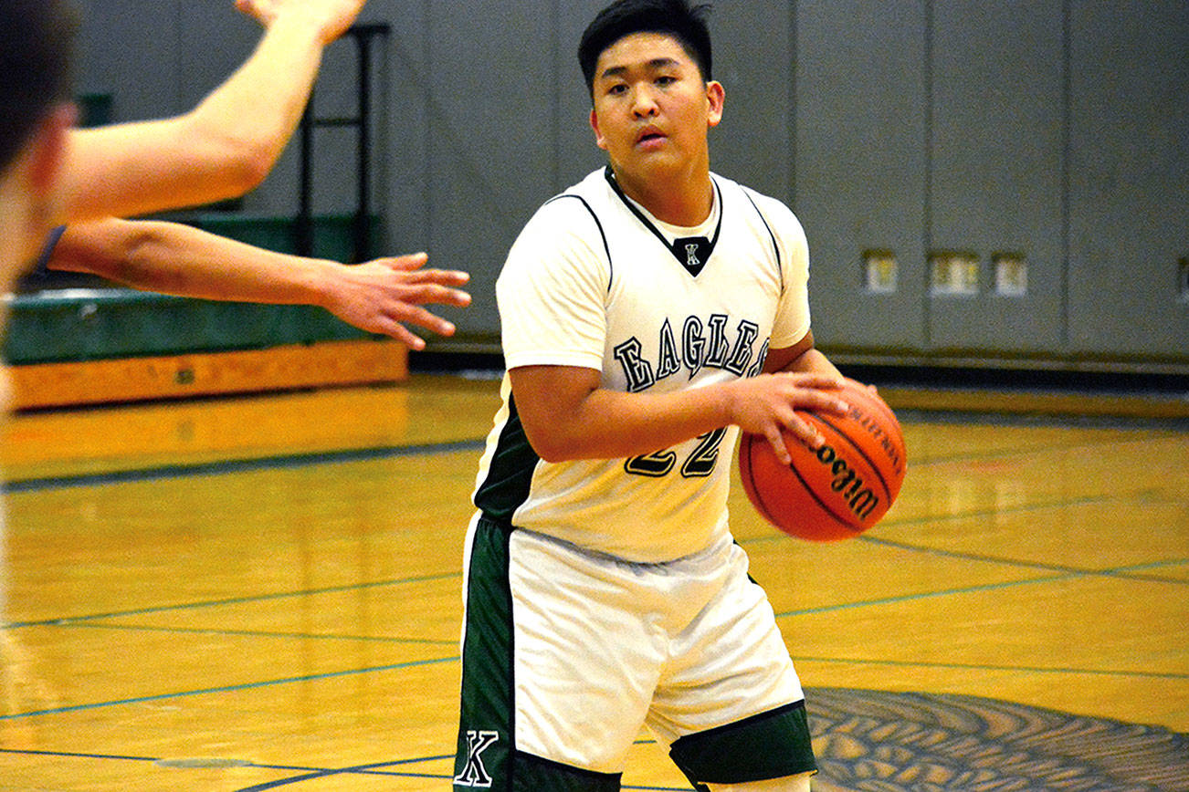 Klahowya junior Gabe Garlit scored 18 points for the Eagles in the team’s first victory of the season, a 73-26 win over Chimacum on Dec. 15. (Mark Krulish/Kitsap News Group)