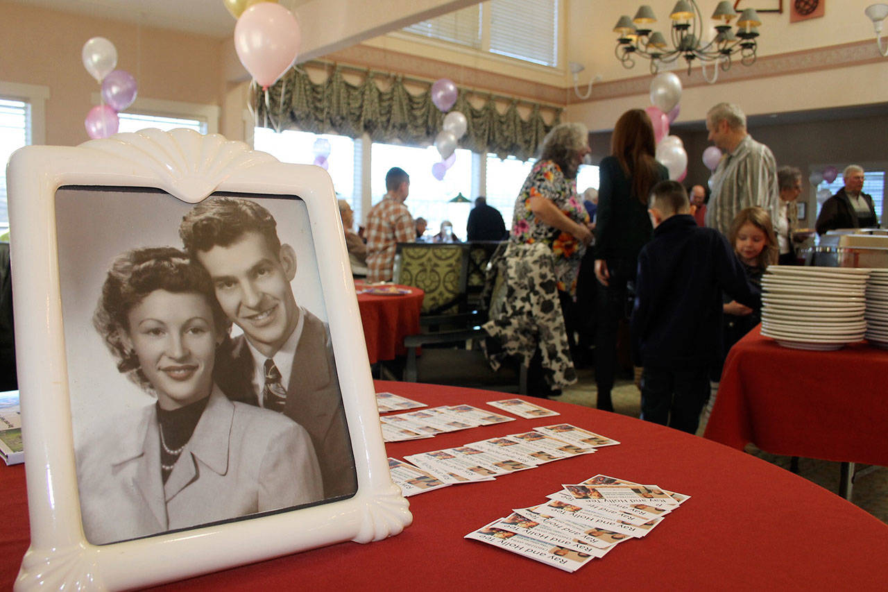 Ray and Holly Tee celebrated their 70th wedding anniversary — and their 91st birthdays — Jan. 3 with family and friends at the Clearbrook Inn in Silverdale. (Nick Twietmeyer/Kitsap News Group)