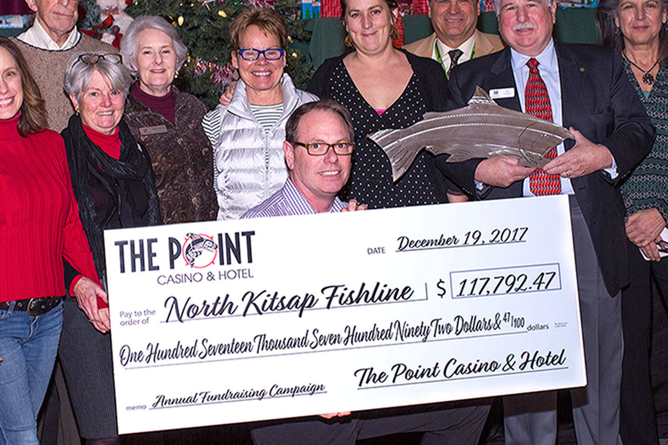 &lt;em&gt;From left, Tracy Russell, Fishline board member; Danielle Murphy, Fishline board member; Sandra Allen, Fishline client advocate; Bruce McCain, Fishline board member; Judy Dougherty, Fishline board member; Betty Herman, Fishline board member; Linda Burris, Fishline market manager; Michael Weeks, food and beverage manager, The Point Casino (holding check); Natalie Vaughan-Wynn, Fishline volunteer manager; Leo Culloo, general manager, The Point Casino; Tom Eckmann, Fishline board president; Mary Nader, Fishline executive director; Chris Placentia, executive director, Noo-Kayet Development Corporation.&lt;/em&gt;                                Submitted photo