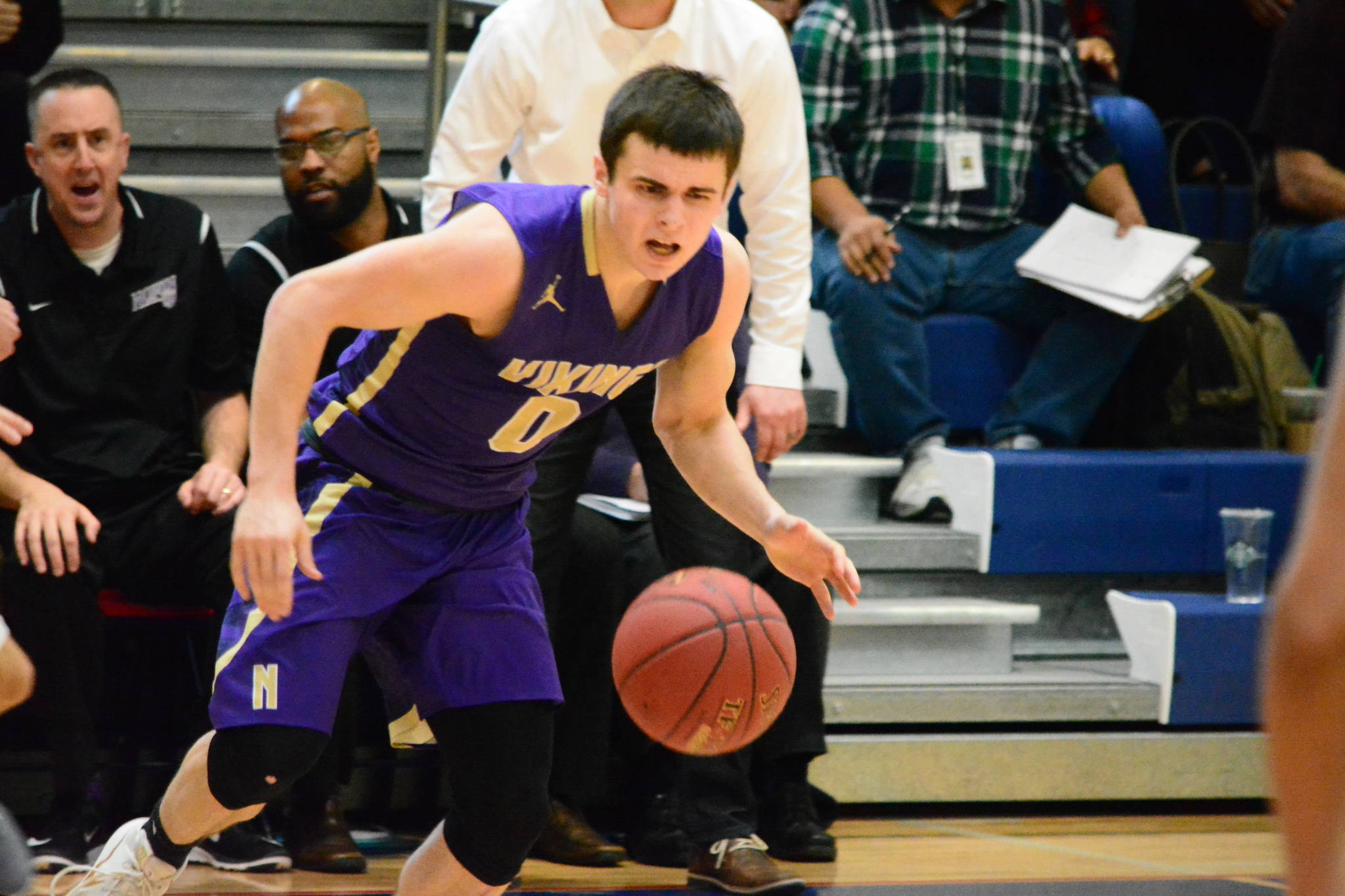 North Kitsap’s Zac Olmsted slips by his defender in the 2A WCD III district championship game. The Vikings won 50-37 to capture their second title in three years. (Mark Krulish/Kitsap News Group)