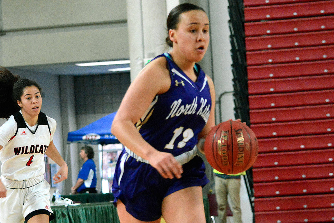 North Kitsap’s Olivia Selembo capped off her career with a 15-point performance against Lynden in the state tournament. (Mark Krulish/Kitsap News Group)