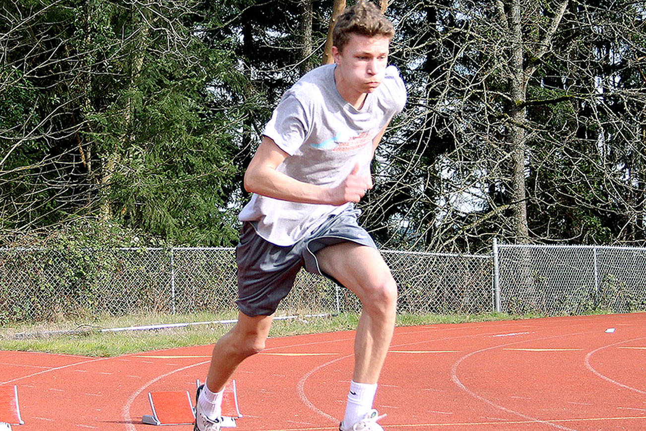 Central Kitsap high jumper Seth Tower, shown here practicing before the season, took second in the long jump at the Gig Harbor Jamboree. (Jacob Moore/Kitsap News Group)