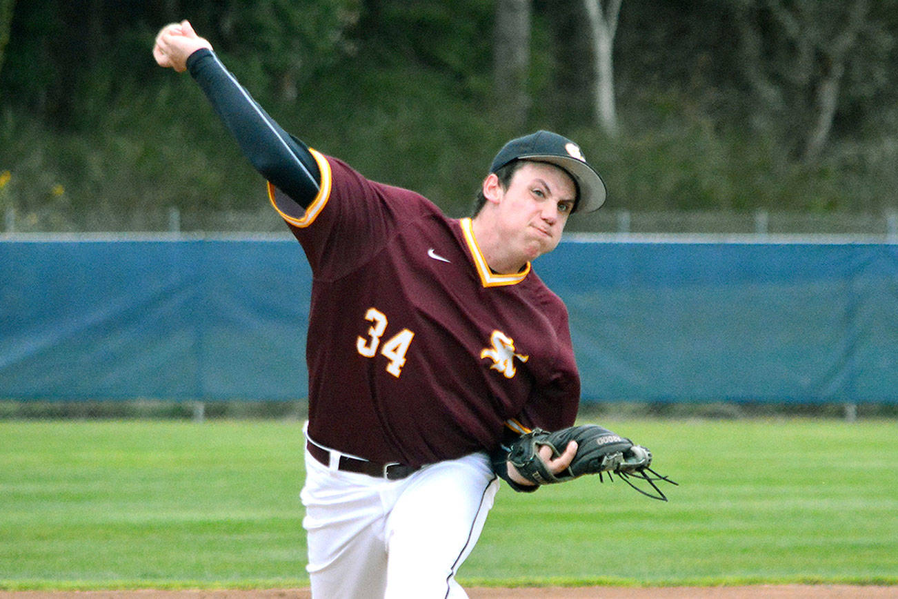 Nathaniel Beers pitched five innings for South Kitsap against Bellarmine Prep, scattering eight hits and striking out four. (Mark Krulish/Kitsap News Group)