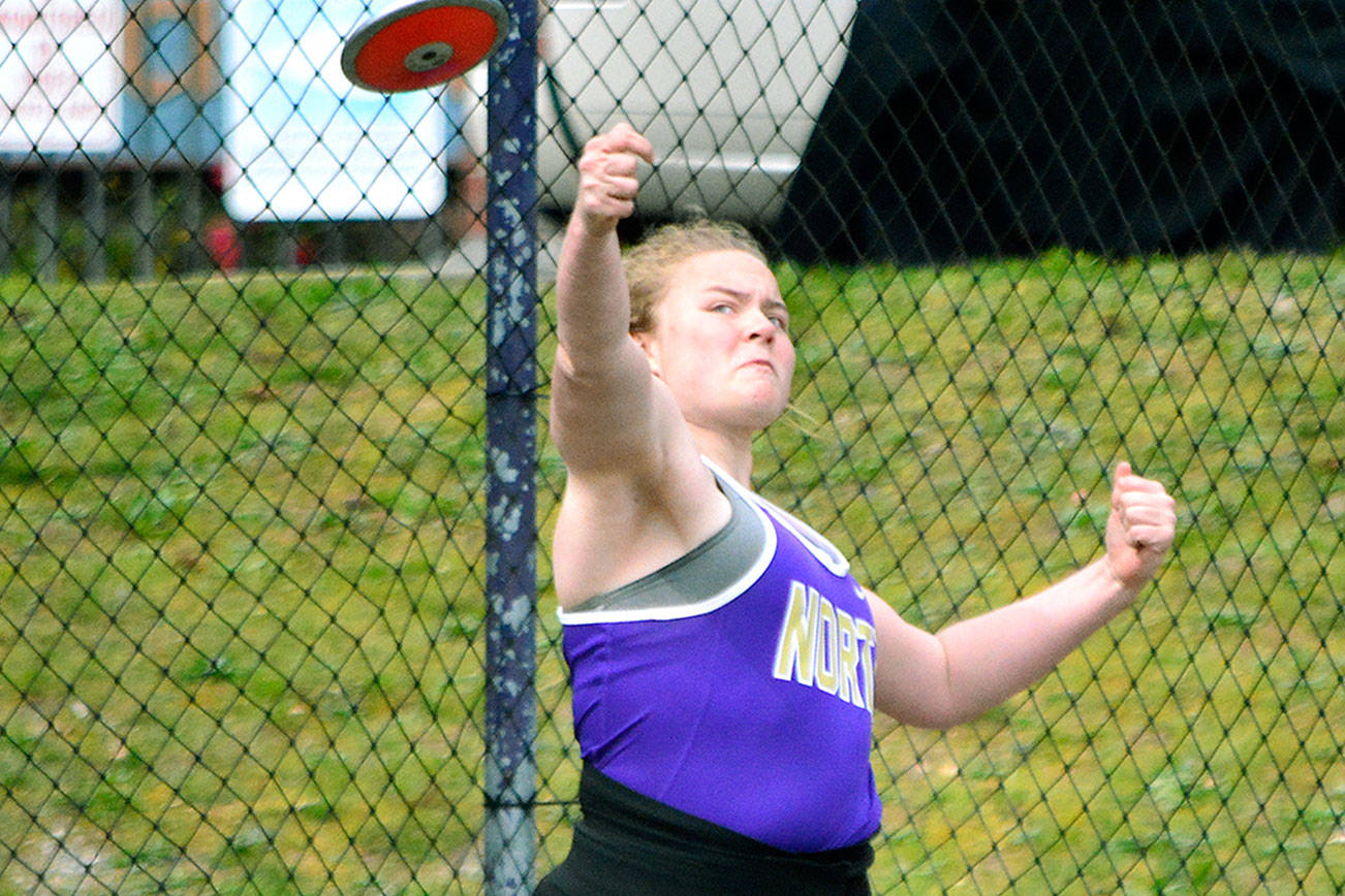 Alexandra Payne set a new meet record in the discus with a throw of 113-11. Payne is currently ranked second in the hammer throw, fourth in discus and ninth in shotput in 2A. (Mark Krulish/Kitsap News Group)