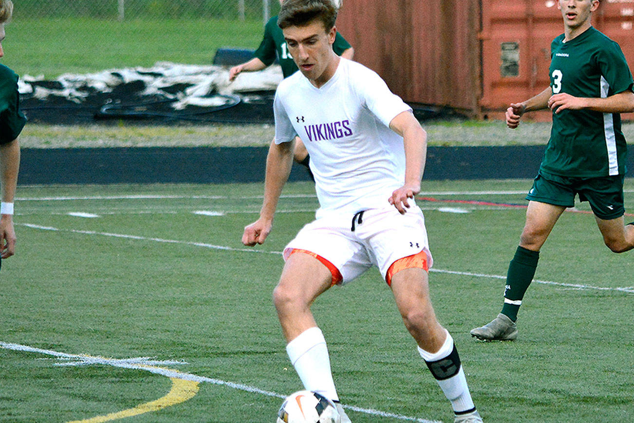 Nate Blanchard scored the first goal of the game for the Vikings in a 3-0 shutout of Port Angeles. (Mark Krulish/Kitsap News Group)