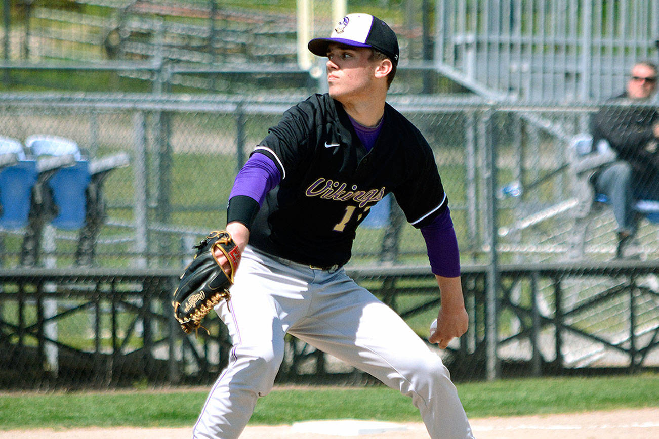 Ryan Hecker pitched a one-hit shutout for North Kitsap against River Ridge. He struck out nine batters in seven innings. (Mark Krulish/Kitsap News Group)
