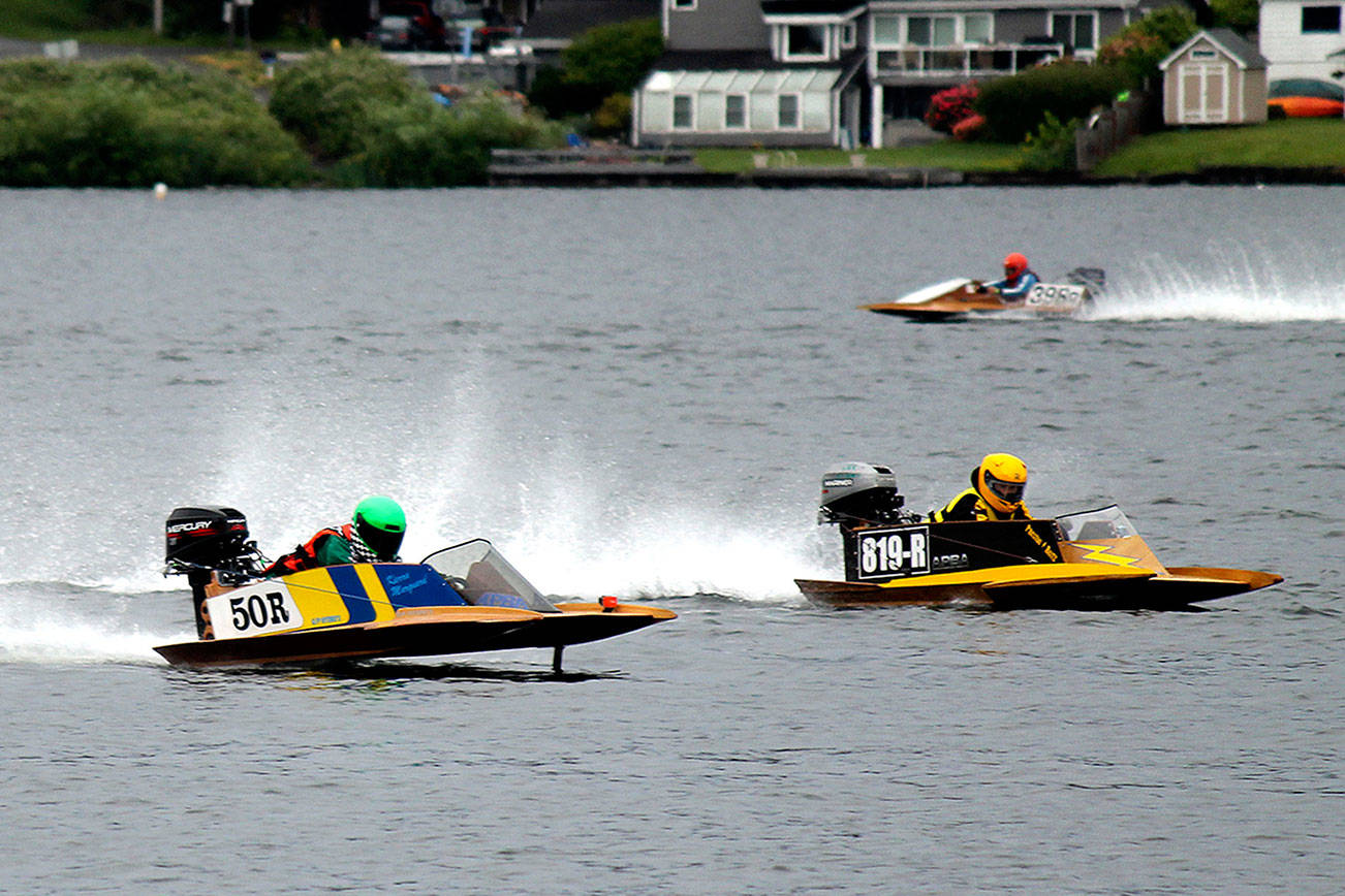 Powerboaters race at the 2016 Armed Forces Day Regatta on Kitsap Lake.                                Michelle Beahm / Kitsap News Group file photo