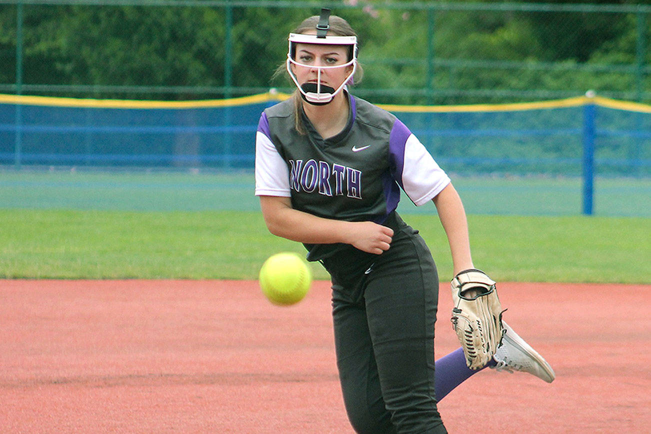 Sarah Smith tossed a shutout against White River in the district tournament. North Kitsap won three of its four games to qualify for state. (Jacob Moore/Kitsap News Group)