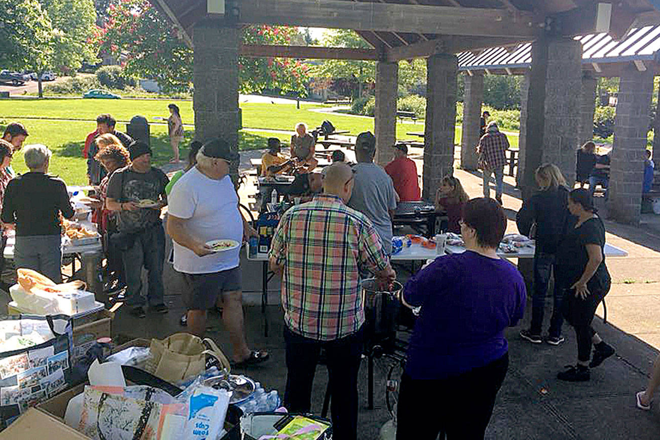 A monthly picnic is held for the Bremerton homeless population, thanks to the efforts of Kimmy Siebens and other volunteers.                                Photo courtesy Bremerton Bremerton Homeless Community Coalition Facebook page