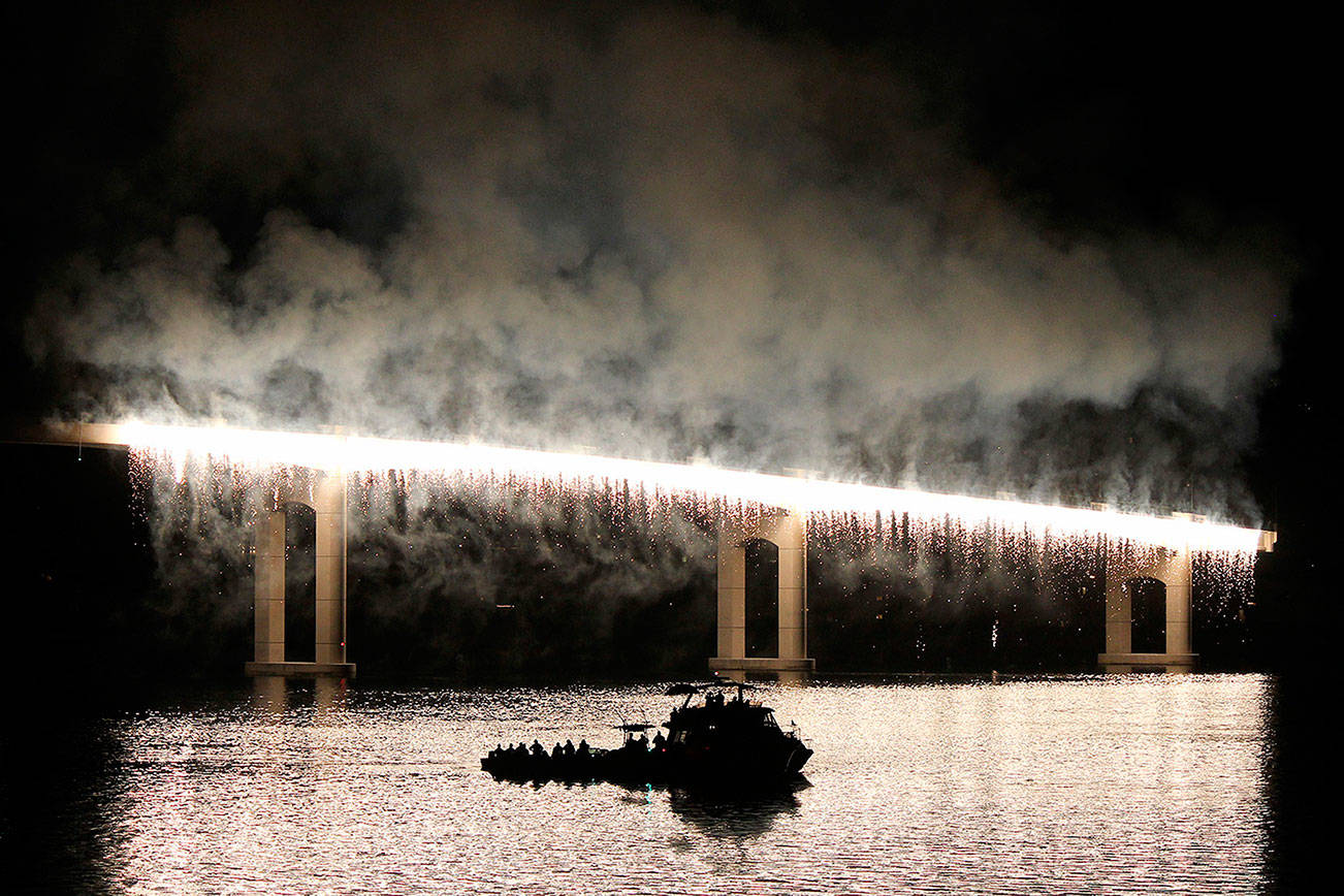 The waterfall fireworks are a huge, unique draw to the Bremerton Bridge Blast.                                Michelle Beahm / Kitsap News Group