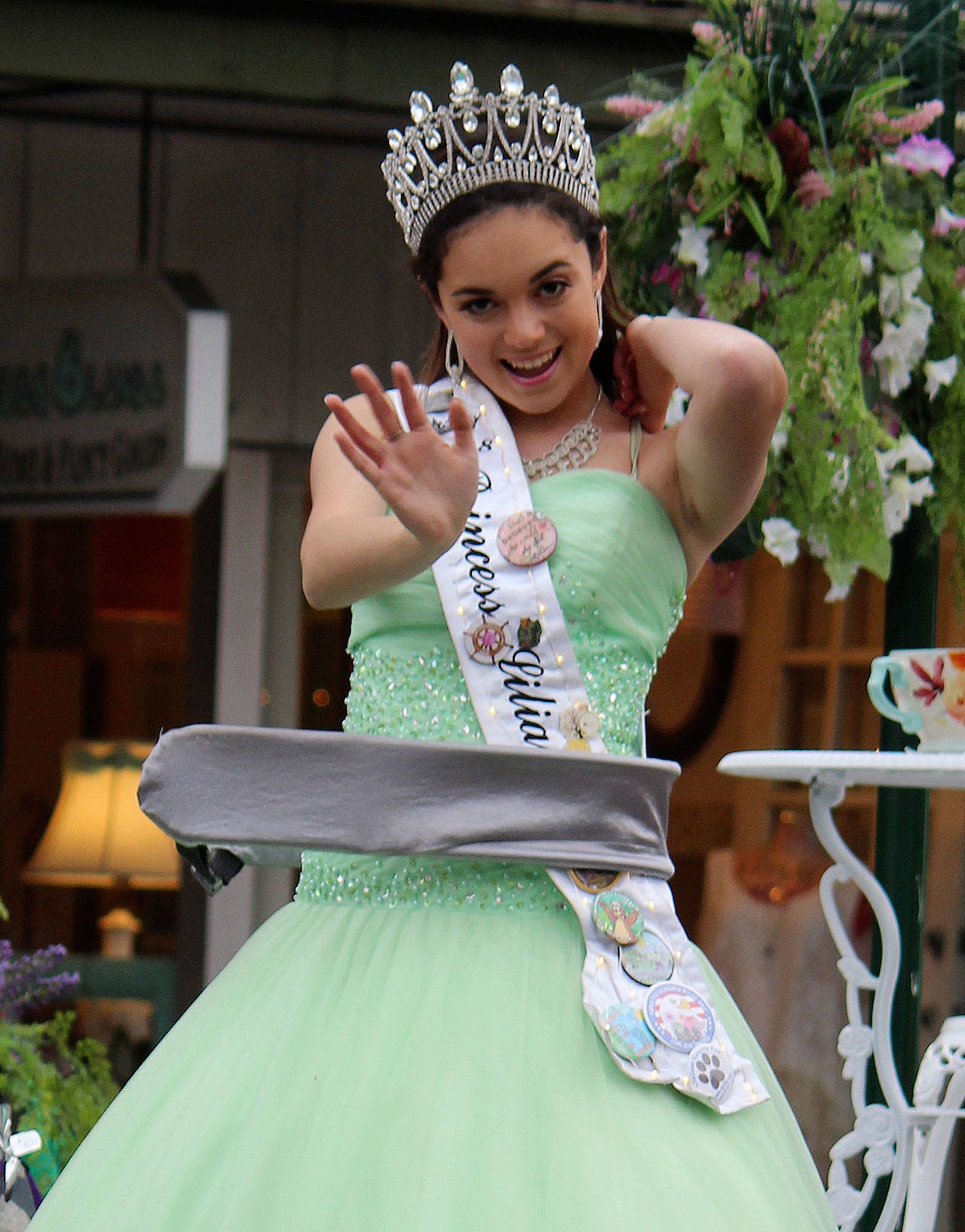 The Sequim Irrigation Festival Float was the winner of the Mayor’s Community Festival Float Award. Princess Liliana Williams waves to the crowd during the Fathoms parade. (Bob Smith | Kitsap Daily News photo)