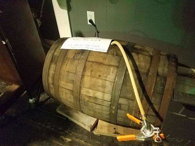 The making of a monster. The cask in which the Slippery Pig Brewery’s Frankenswine’s Monster was aged. Courtesy Slippery Pig Brewery.