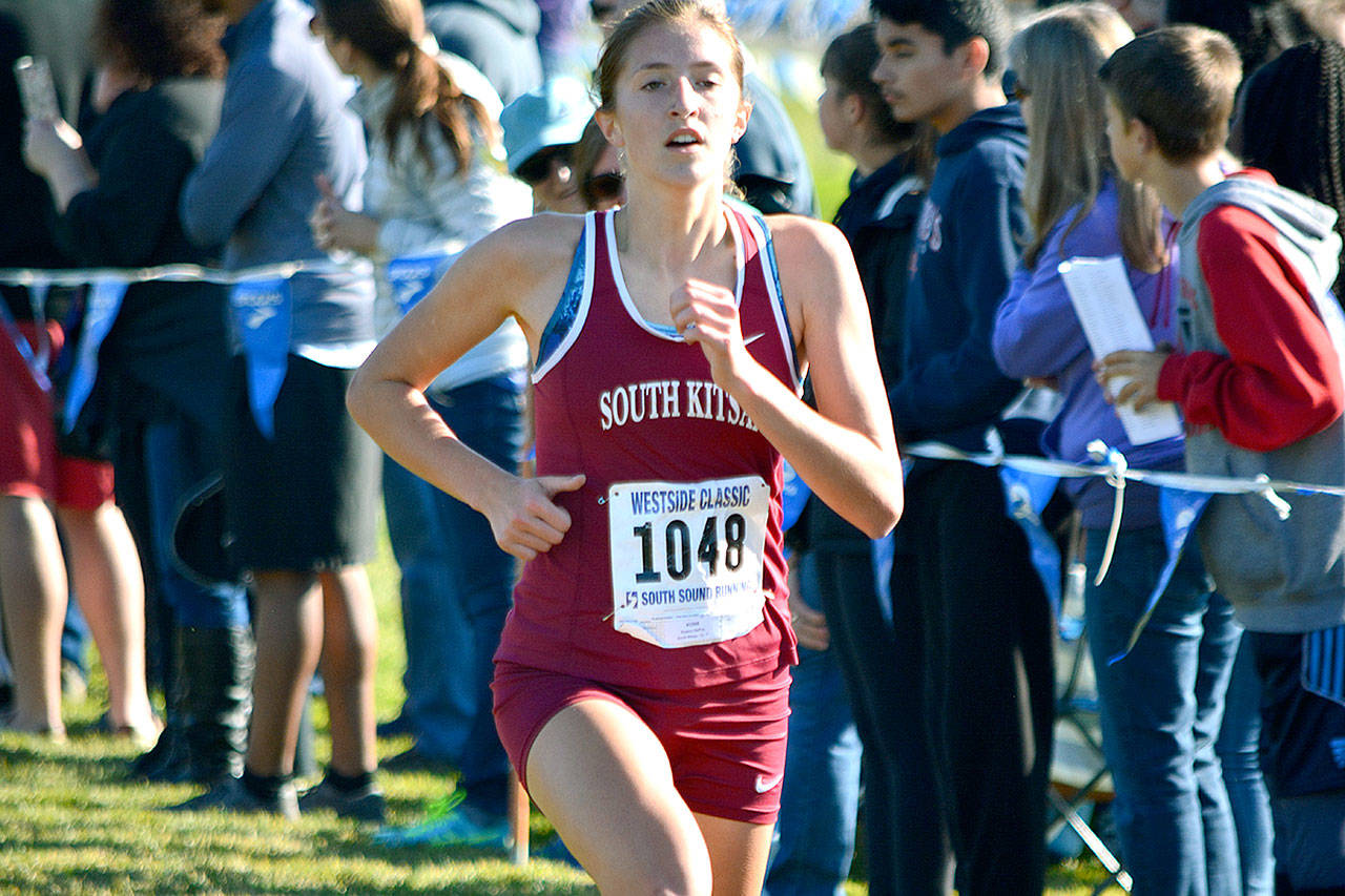Senior Paxton DePoe leads a strong group of runners for South Kitsap’s girls cross country team. (Mark Krulish/Kitsap News Group)