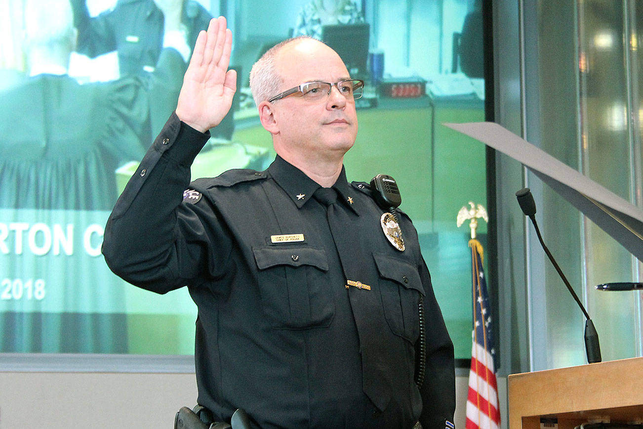 Bremerton Police Chief James Burchett was formally sworn-in to his job on Aug. 15. (Mark Krulish/Kitsap News Group)