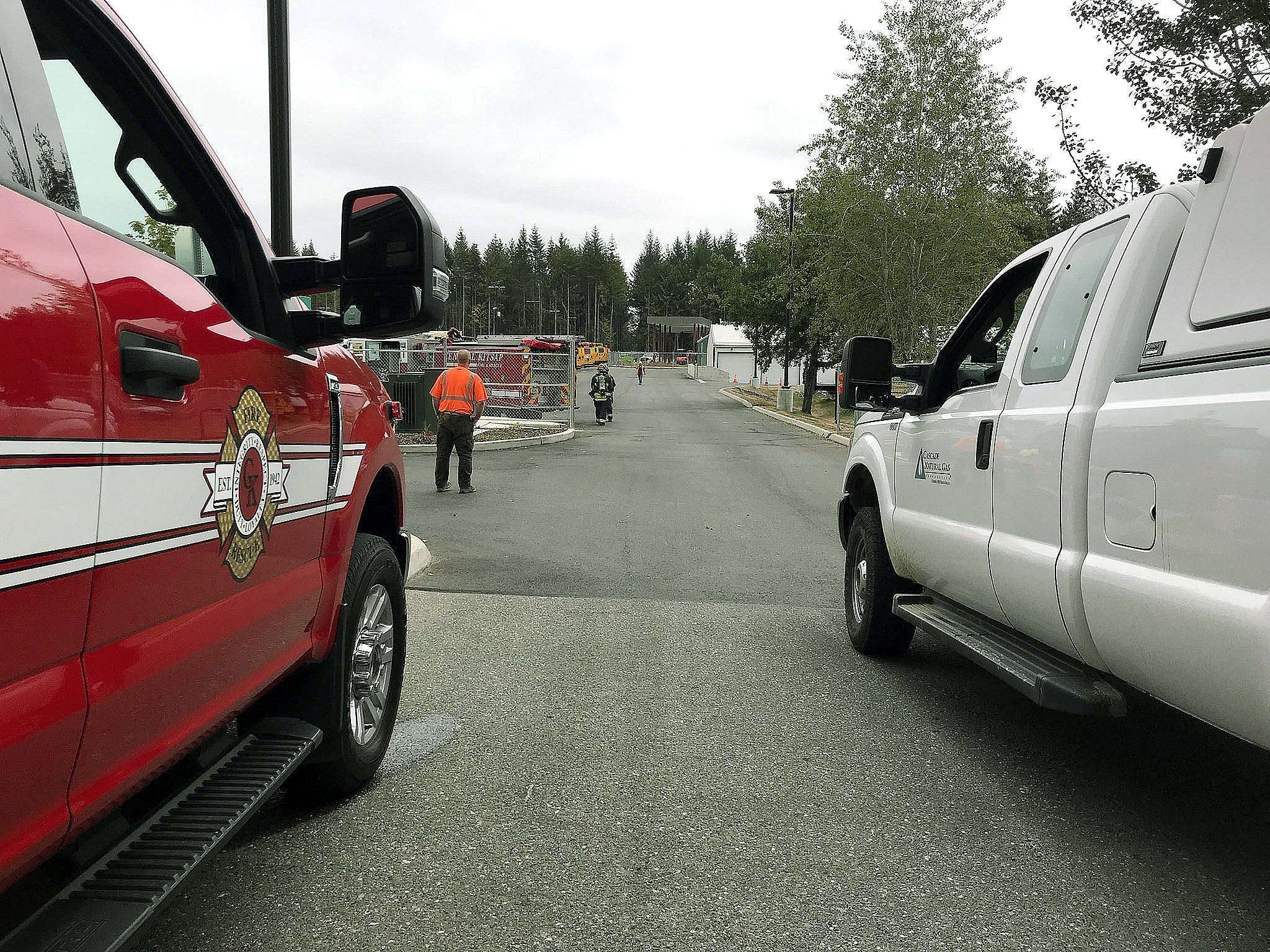 A gas leak occurred Friday afternoon near Silverdale Elementary. (Photo courtesy Central Kitsap Fire and Rescue)