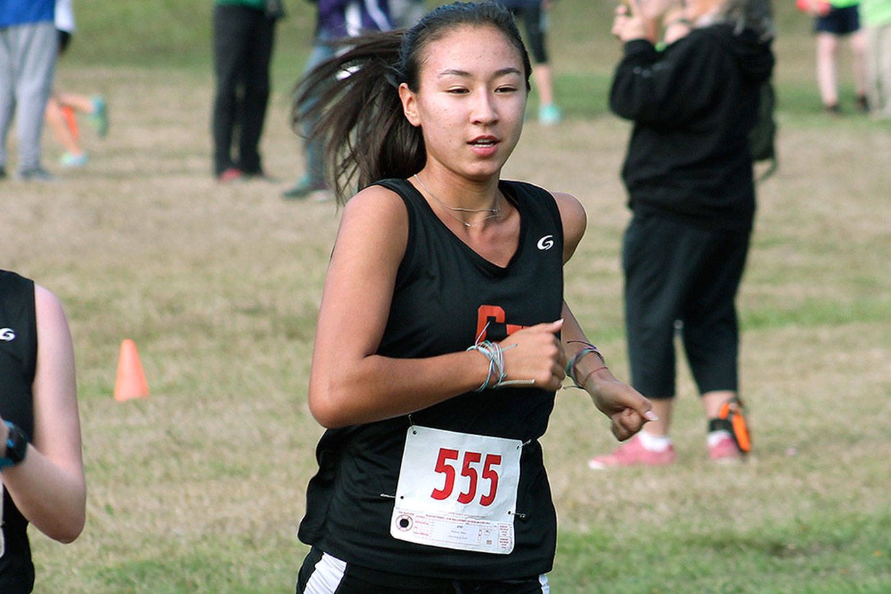 Maya Nichols races towards the finish line at a South Sound Conference league meet. She will be looking to build upon a stellar freshman season that saw her win league and district titles, finish ninth at state, and set a school record. (Mark Krulish/Kitsap News Group)