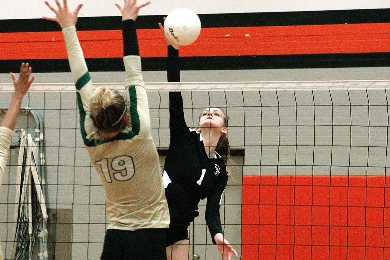 Baylee Anderson hits the ball Tuesday against Timberline. (Mark Krulish/Kitsap News Group)