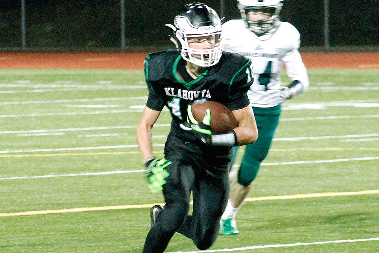 Drew Dickson leads Klahowya in receiving yards and touchdowns. (Mark Krulish/Kitsap News Group)