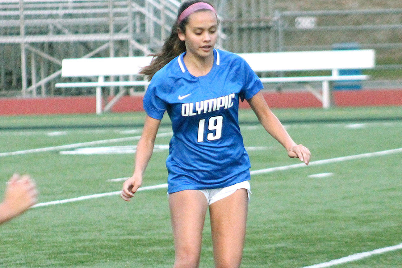 Kiarra Richards was one of four Trojans to hit the back of the net in a 7-0 win over Eatonville on Saturday. (Mark Krulish/Kitsap News Group)