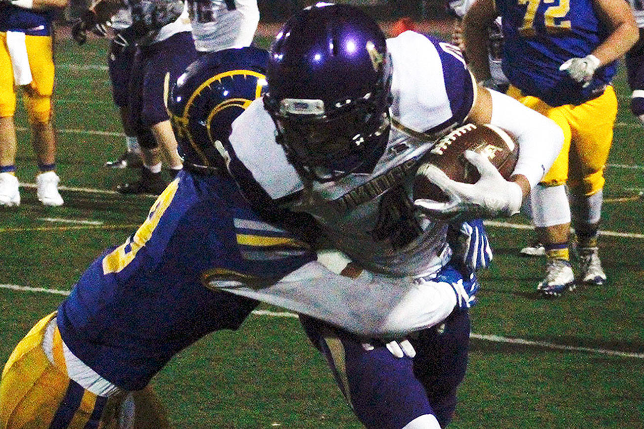 Blake Wetzsteon hauls in a pass from Andrew Blackmore during North Kitsap’s 24-21 loss to Fife in the first round of the 2A state tournament. (Mark Krulish/Kitsap News Group)