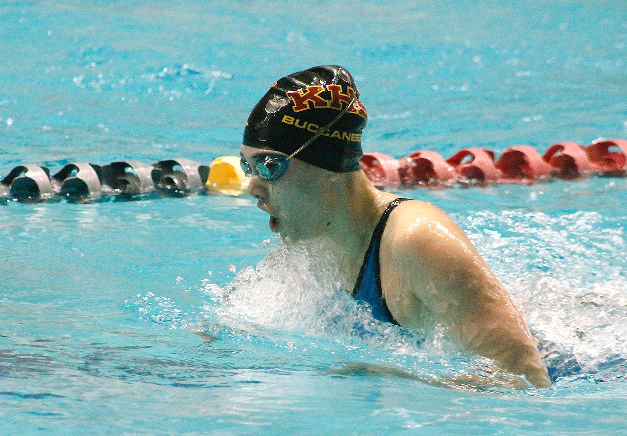 Kingston’s Claudia Velie finished second in the 200-yard IM and sixth in the 100-yard breaststroke at the 2A state meet. (Mark Krulish/Kitsap News Group)