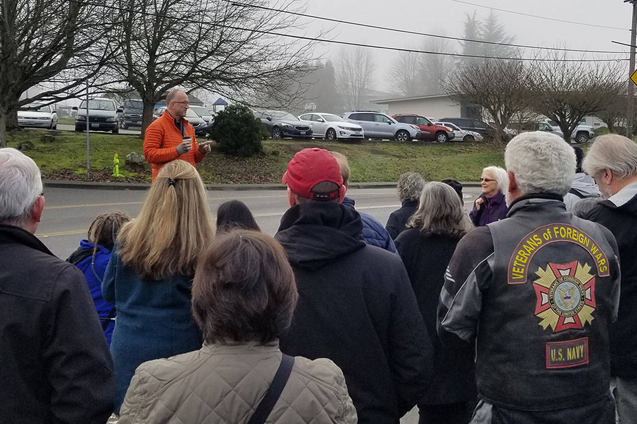 Kitsap County Commissioner Rob Gelder greets the crowd at one of his Walk and Talk events in Poulsbo on Saturday, Dec. 1. Nick Twietmeyer | Kitsap News Group.