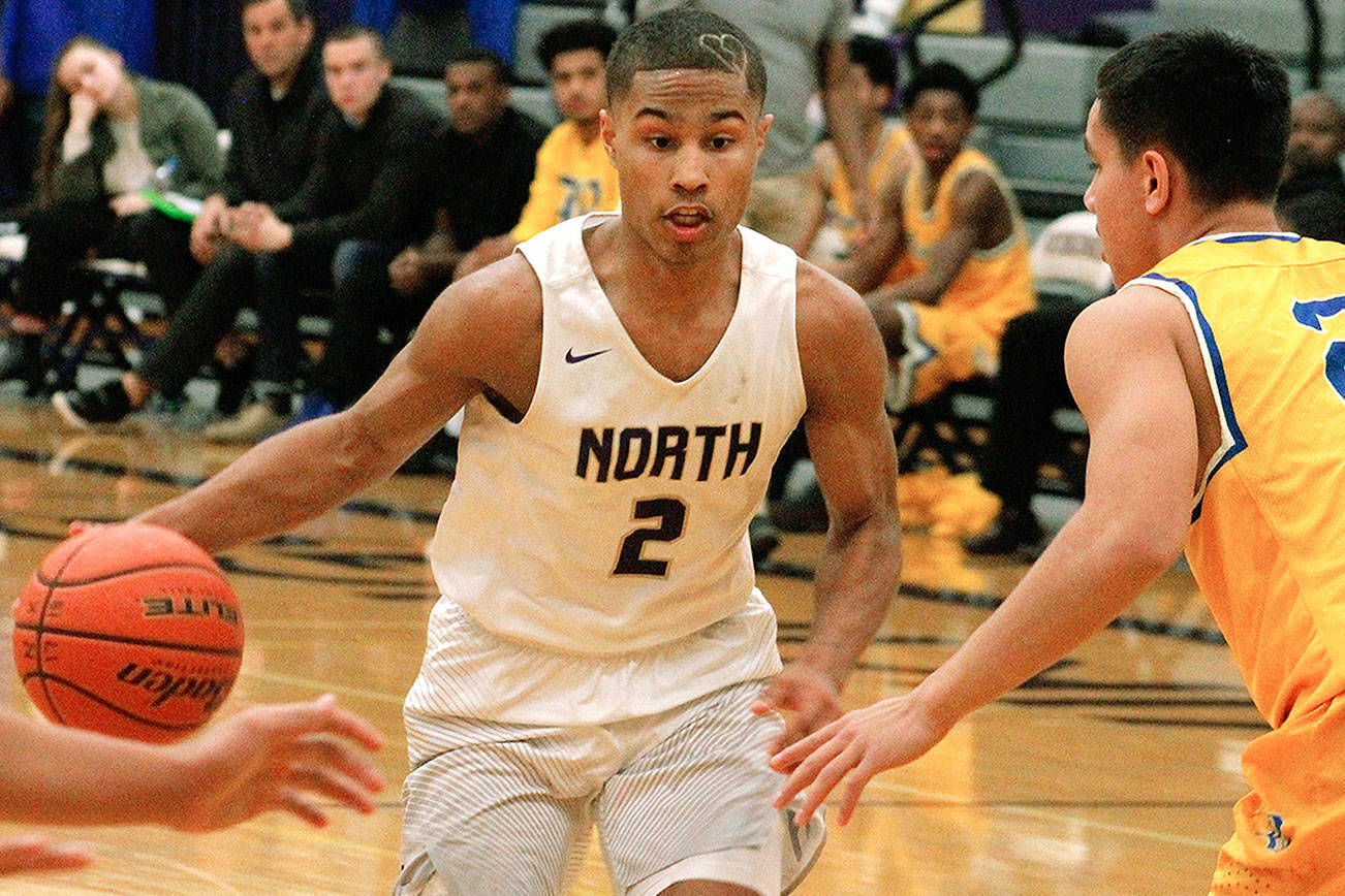 Kobe McMillian led North Kitsap with 22 points in his team’s 77-47 victory over Bremerton. (Mark Krulish/Kitsap News Group)