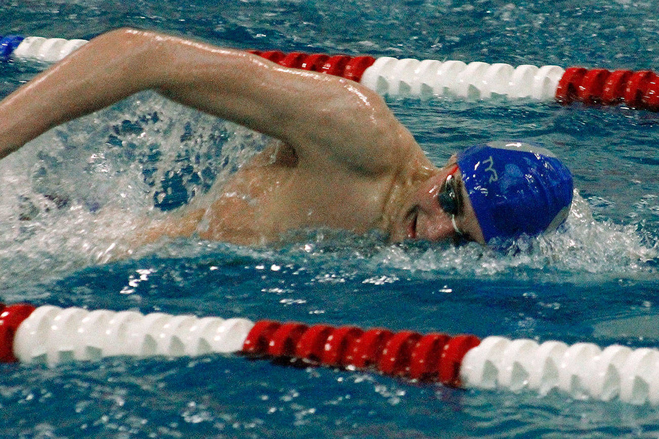 Dietrich Meyer finished in first place in three events in his team’s league meet with North Kitsap. (Mark Krulish/Kitsap News Group)