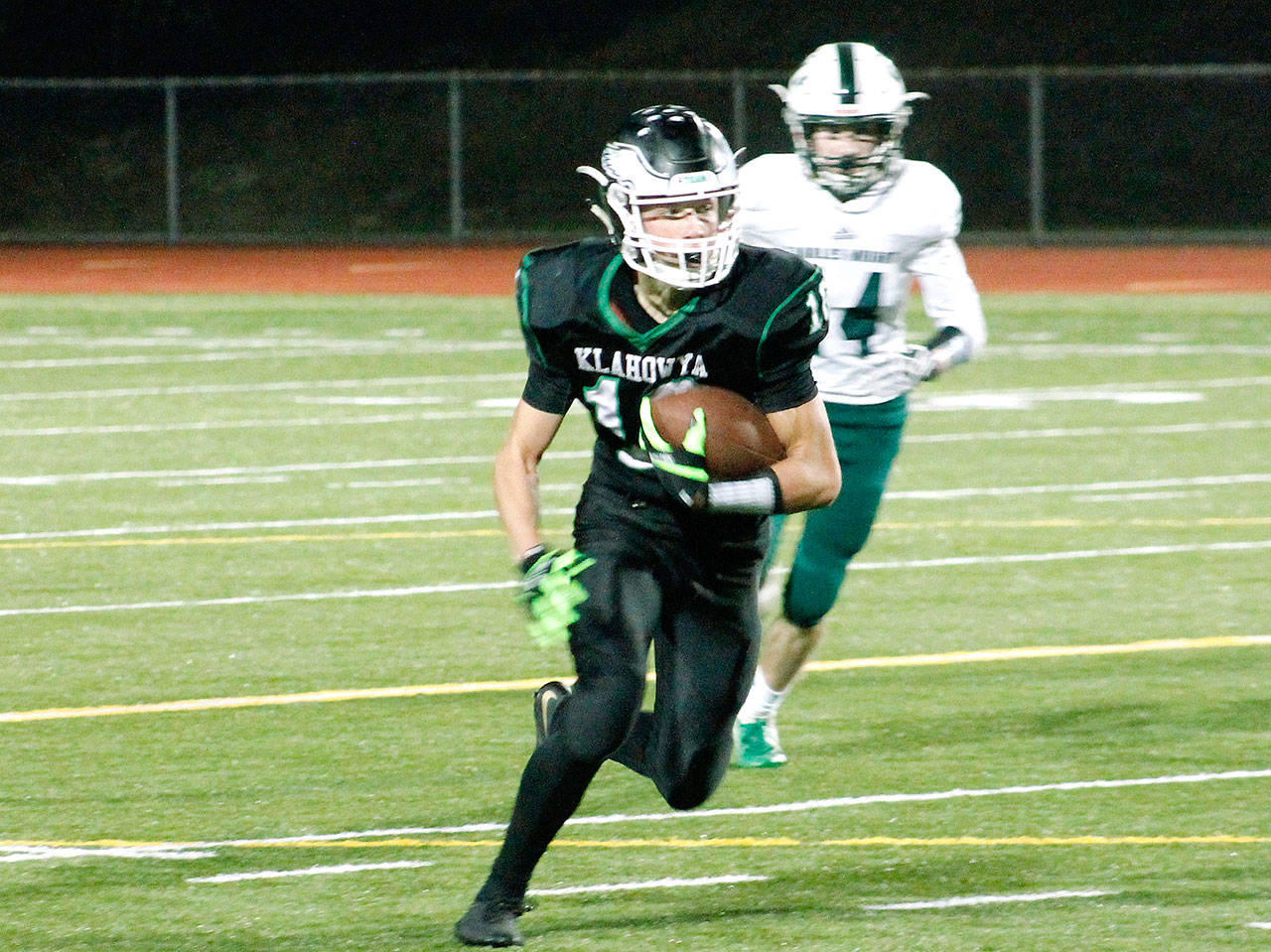 Klahowya senior Drew Dickson led all West Sound receivers with 751 yards on 45 receptions for nine touchdowns. He is a 1A honorable mention. (Mark Krulish/Kitsap News Group)
