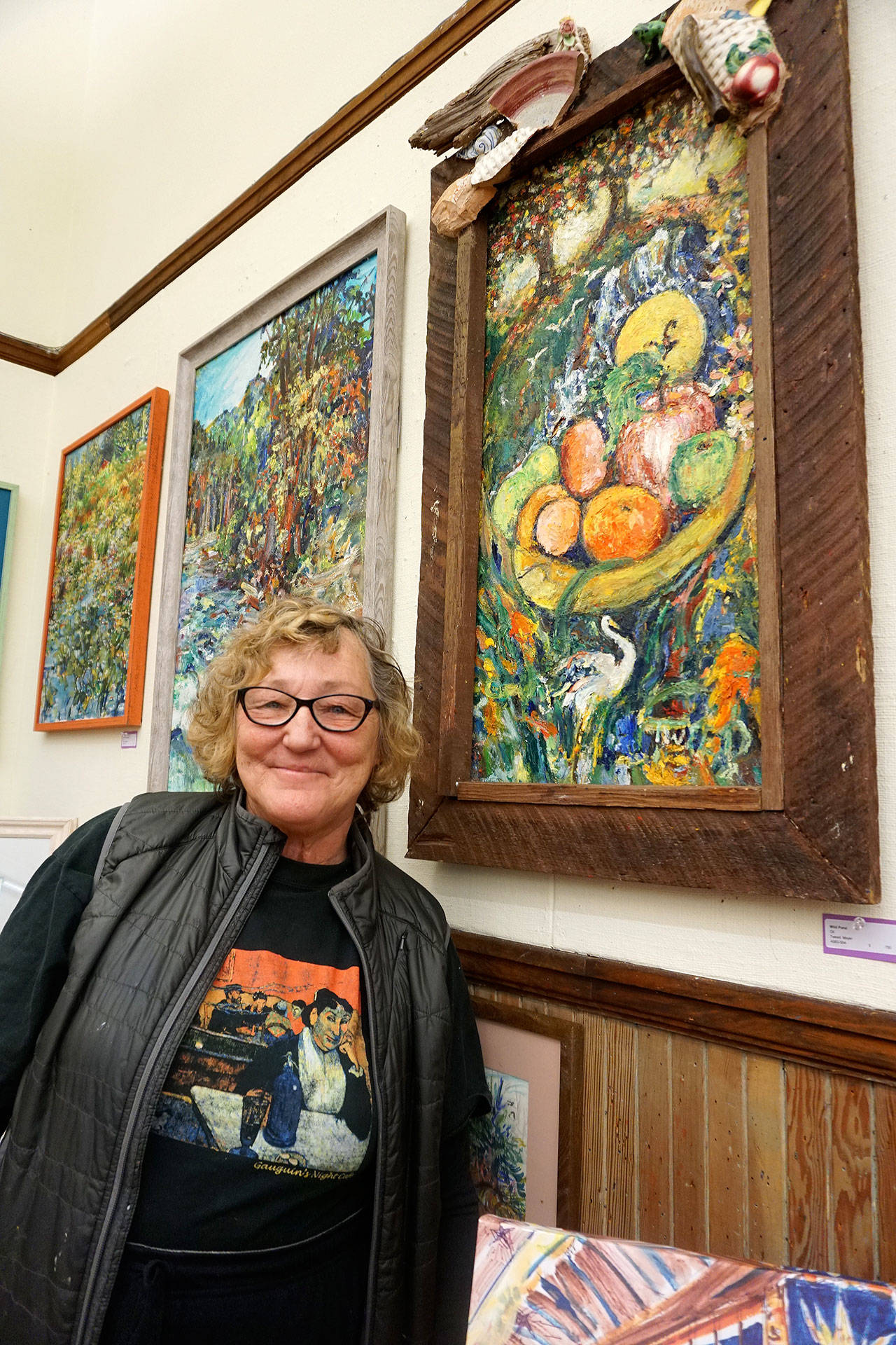 Tweed Meyers’ high-energy is expressed in her vibrant work now showing at the Sidney Art Gallery throughout January. (Bob Smith | Kitsap Daily News)