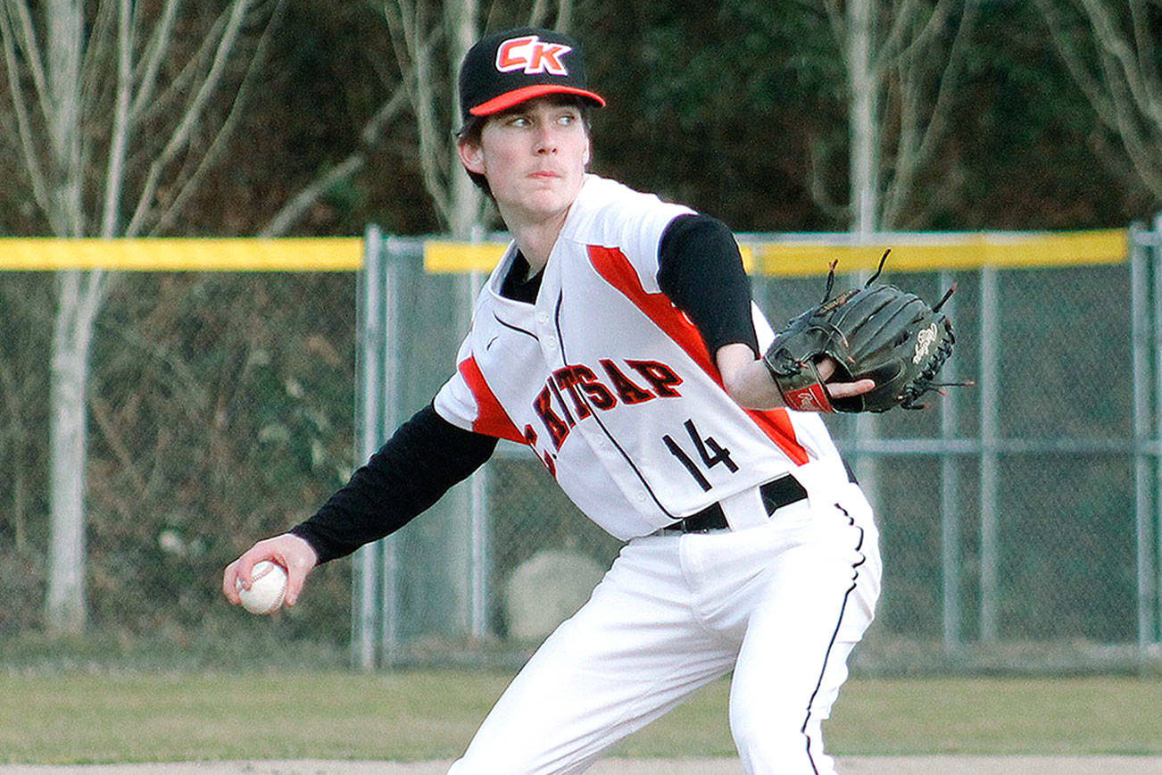 Central Kitsap sophomore Chandler Lindstrom came on in relief against North Kitsap and tossed four innings of shutout ball, giving up just one hit and no runs. (Mark Krulish/Kitsap News Group)