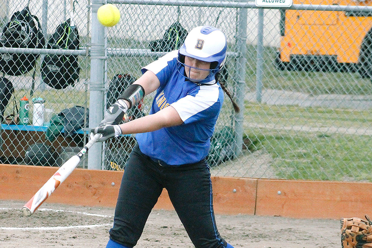 Mia Falotico went 4 for 4 and hit for the cycle against Klahowya. She also struck out seven batters in five innings. (Mark Krulish/Kitsap News Group)