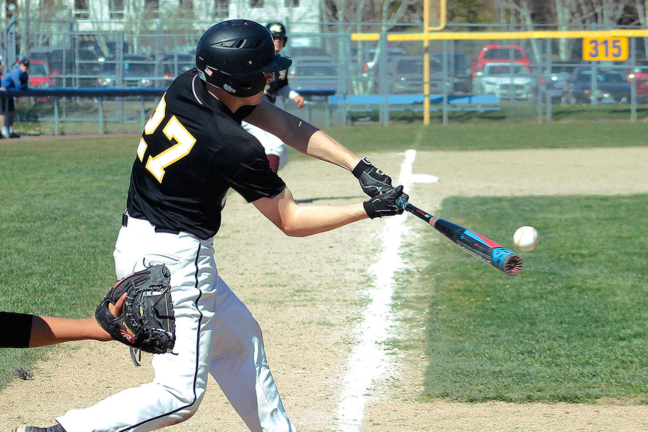 Blake Ballew connects for a base hit during his team’s 7-6 win over Central Kitsap. (Mark Krulish/Kitsap News Group)