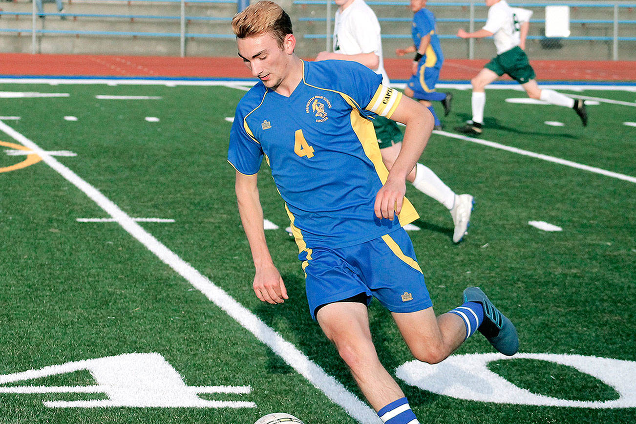 Evan Frankowski scored with 12 minutes left in the match to give Bremerton a 2-1 win. (Mark Krulish/Kitsap News Group)