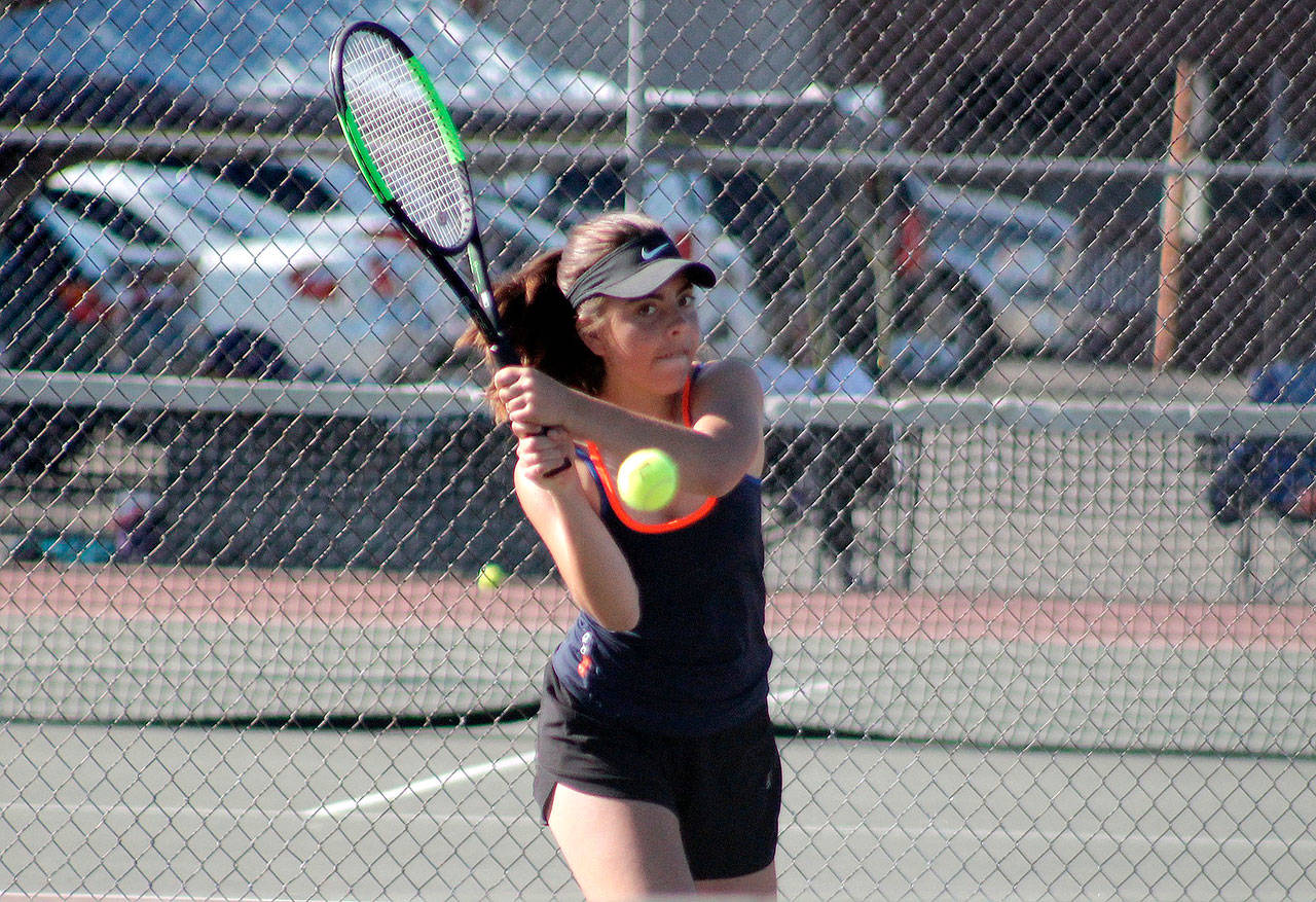North Kitsap’s Karly Rojas made a splash in her freshman season, finishing second in singles and qualifying for the district tournament. (Mark Krulish/Kitsap News Group)