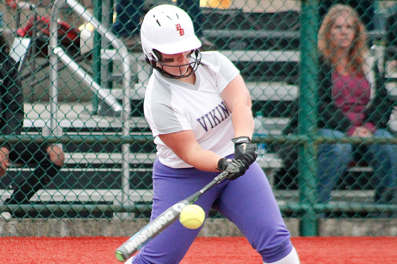 Mackenzie Wagner went 4 for 4 with a double, a home run and five RBI in North Kitsap’s 17-2 win over Orting in the district tournament. (Mark Krulish/Kitsap News Group)