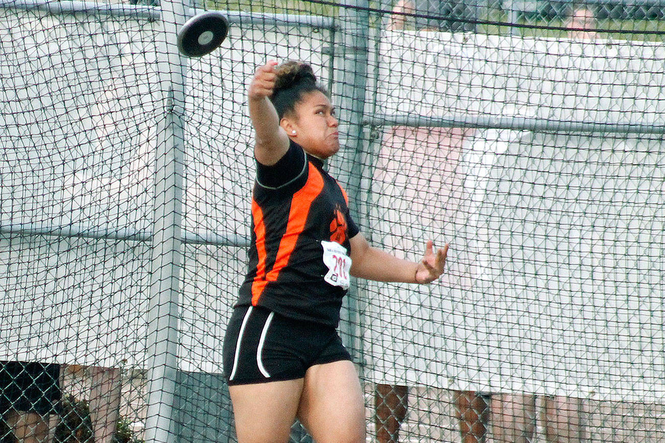 Pono Fuiava won the 3A state discus competition with a throw of 146 feet, one inch. (Mark Krulish/Kitsap News Group)