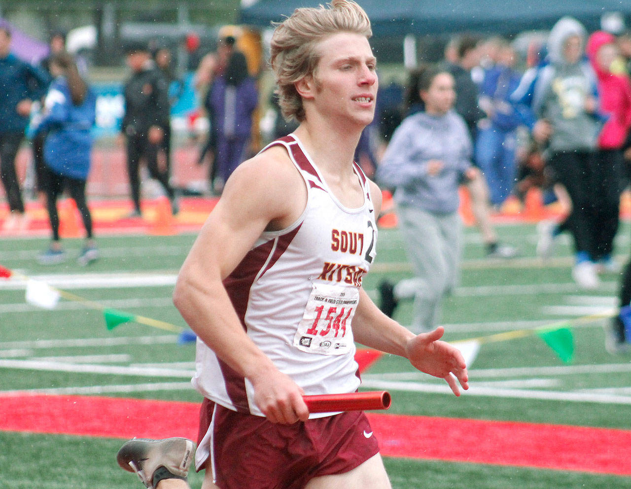 South Kitsap’s Ryan Thoma ran on the third place 4x400 relay team and also placed in the pole vault and long jump. (Mark Krulish/Kitsap News Group)