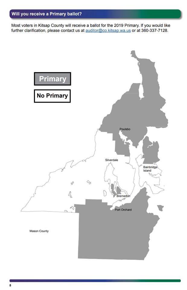 A map of Kitsap County areas where voters are casting ballots — or not — was provided by the county auditor’s office. (Kitsap County Auditor’s Office Elections Division)