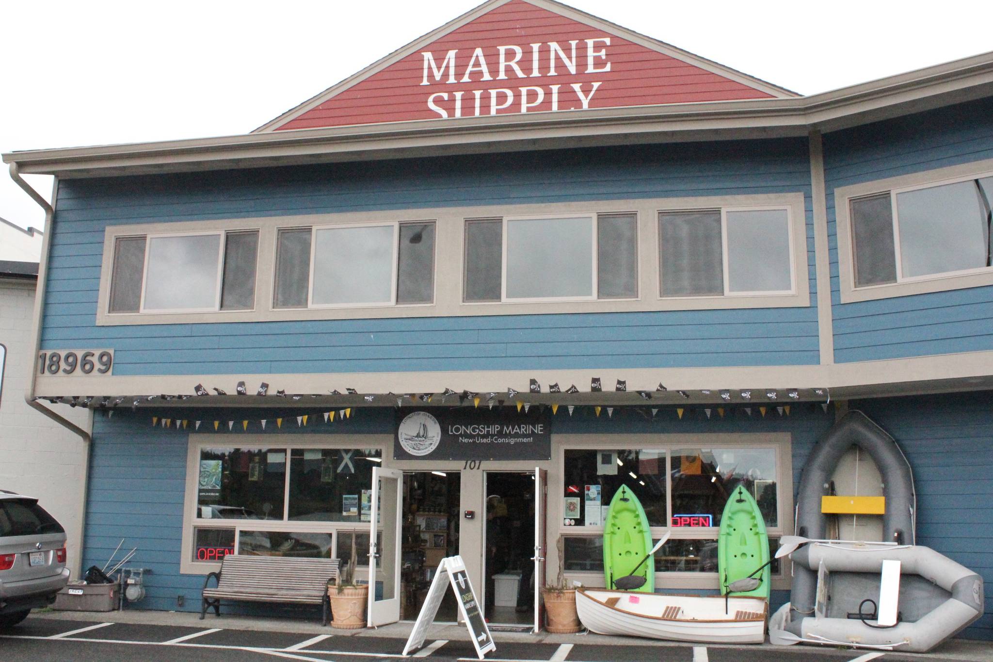 <em>‘Marine Supply’ is now prominently featured on the gable end of Longship Marine’s new building. </em>Nick Twietmeyer/Kitsap News Group