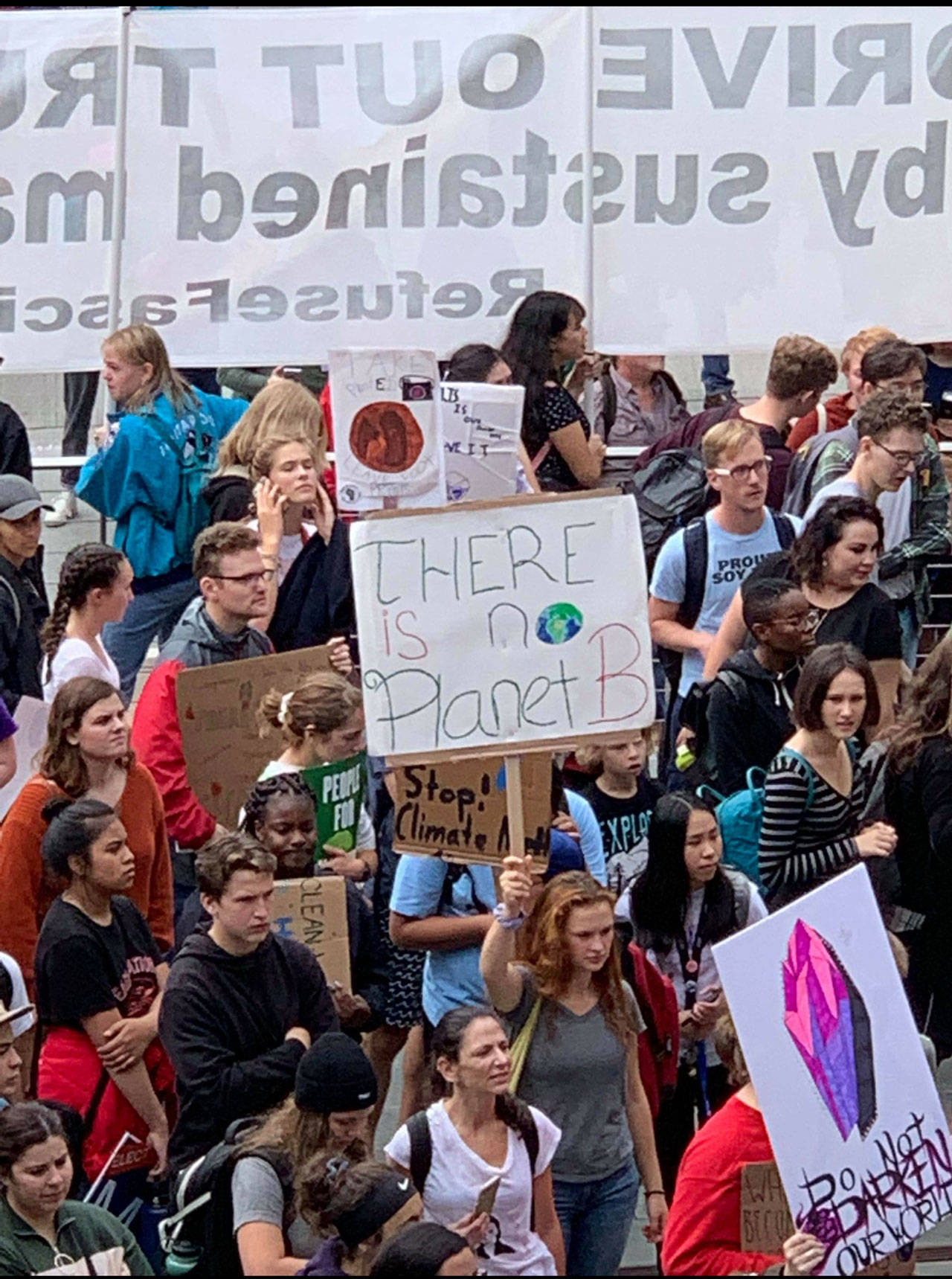 Students from Kingston High School joined the global climate strike at Seattle’s Cal Anderson Park on Friday. (Photo courtesy Madrona Eickmeyer)