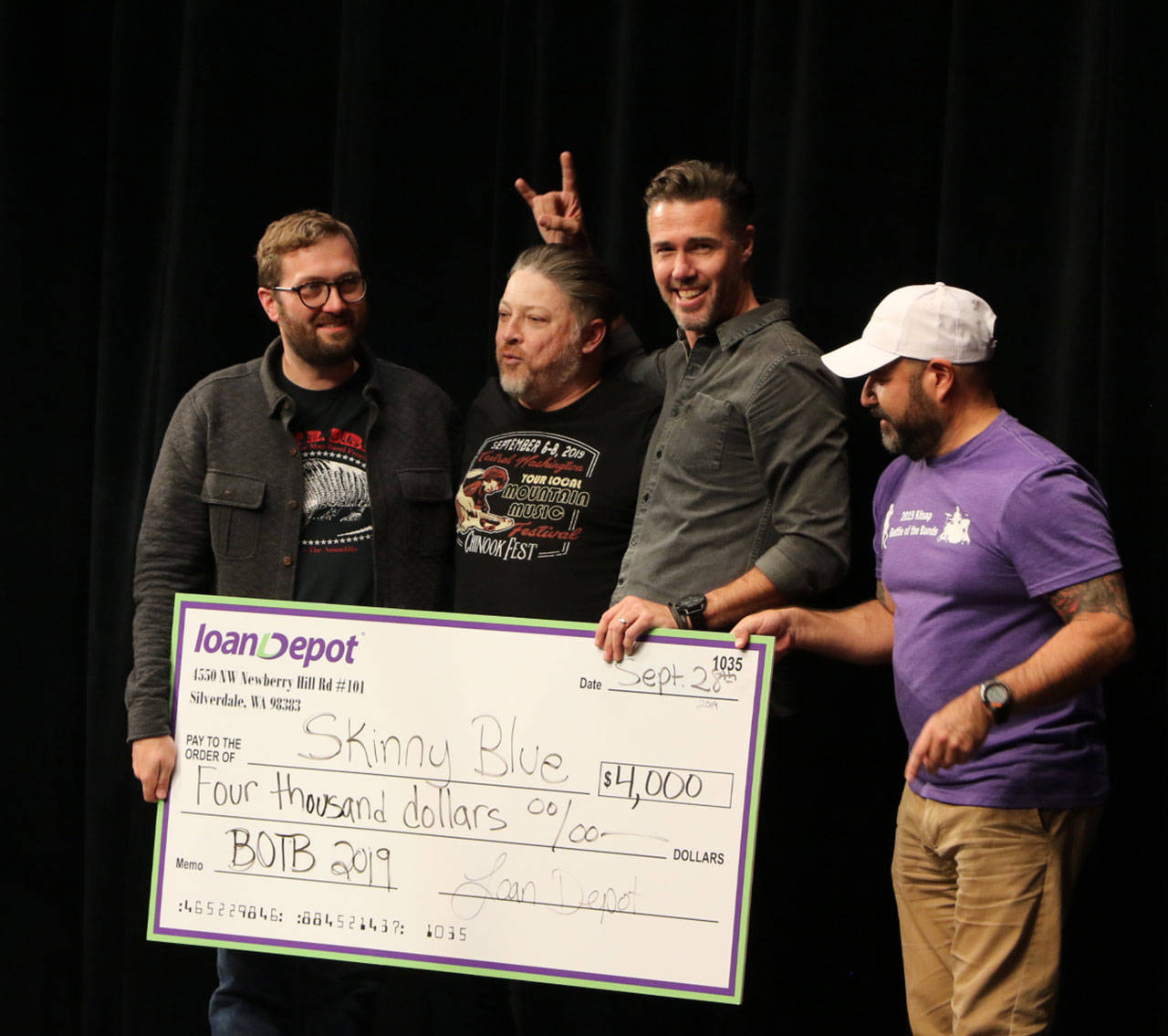 Skinny Blue took home $4, 000 as the winners of the competition. (l-r) Collin Ray, Kevin Blackwood, Thys Wallwork, and Frank Portello.